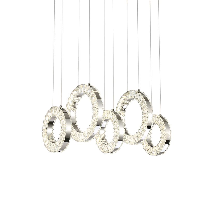 Nickel 5 luci a ciondolo multi pendente contemporanee cerchi incrostati di cristallo lampada sul tavolo