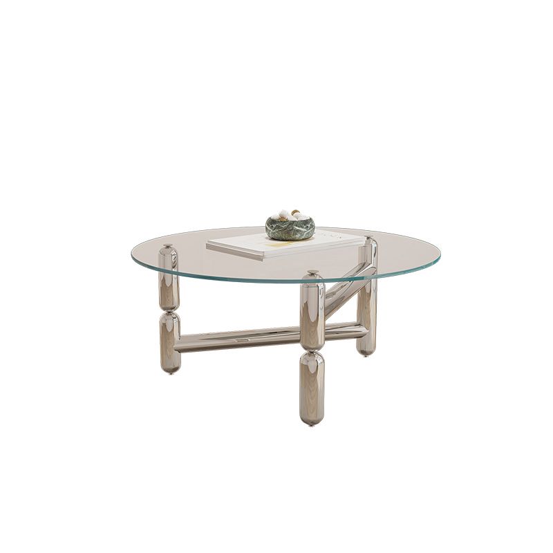 Modern Style Transparent Glass Table with Metal Base Coffee Table