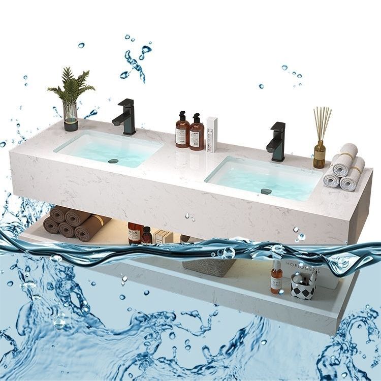 Bathroom Marble Vanity Set Modern Solid Color Sink Vanity with Mirror