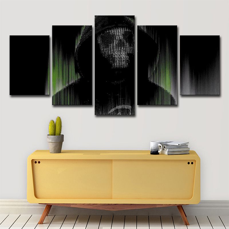 Digital Print Skull Wall Art Black and Green Canvas Wall Decor for Room, Multi-Piece
