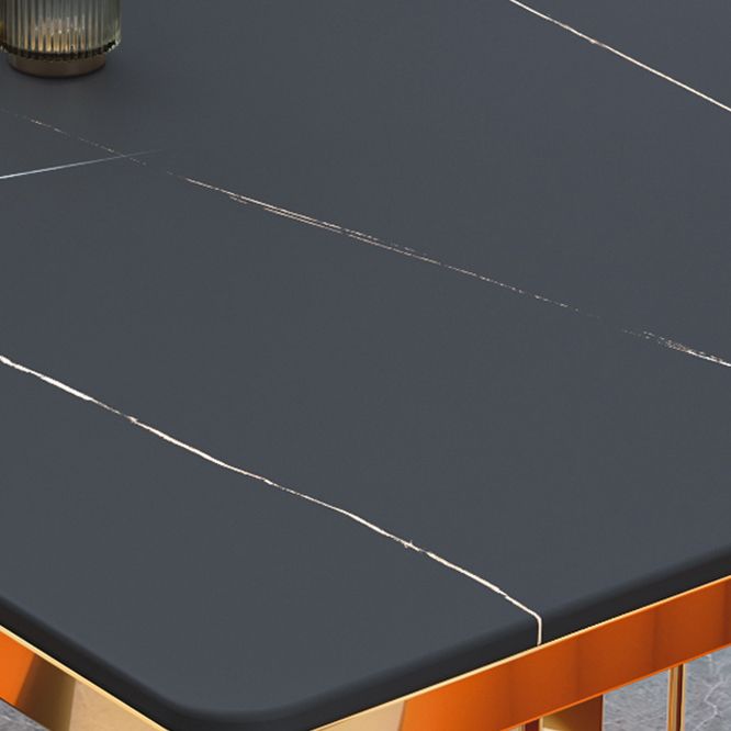 Minimalist Style Sintered Stone Dining Table with Fixed Table and Double Pedestal Base