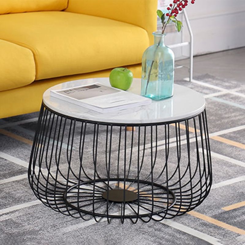 Glam Cocktail Table Abstract Faux Marble/Metal Storage Round Coffee Table