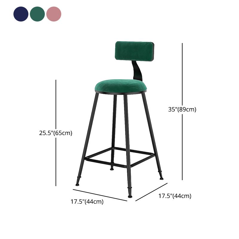 Nordic Style Velvet Barstool Indoor Black Iron 4 Legs Bar Stool for Coffee Shop