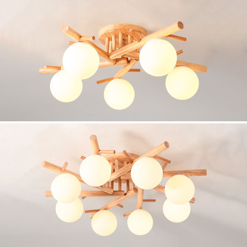 Luminaire de plafond en forme de globe en bois, luminaire de style moderne, beige