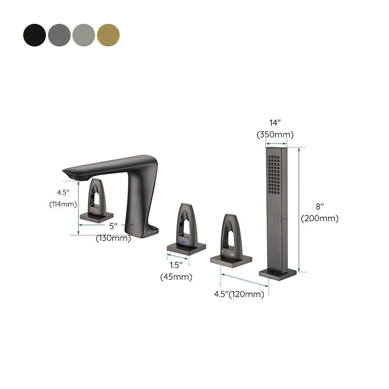 3 Handle Roman Tub Filler Deck Mounted Bathtub Faucet with Handshower