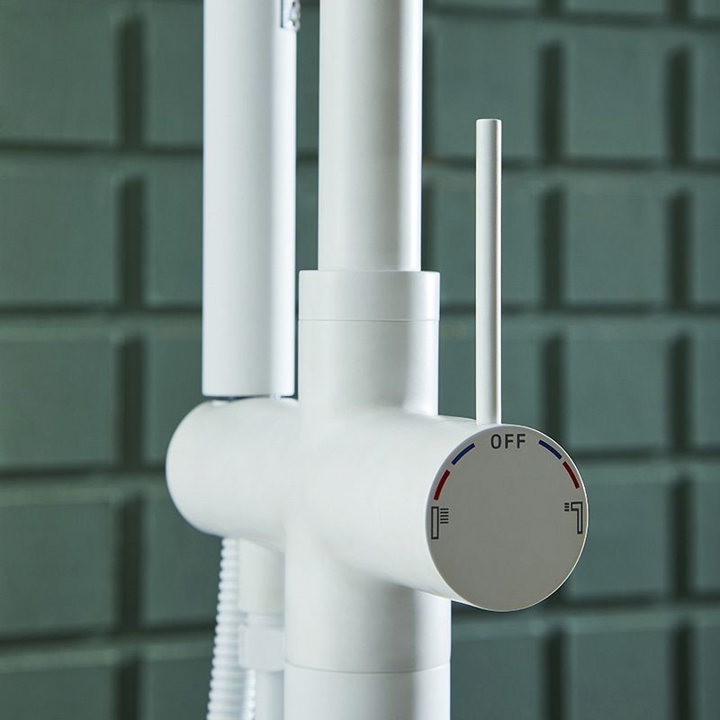 Floor Mounted Freestanding Tub Filler Metal Freestanding Bathtub Faucet in White