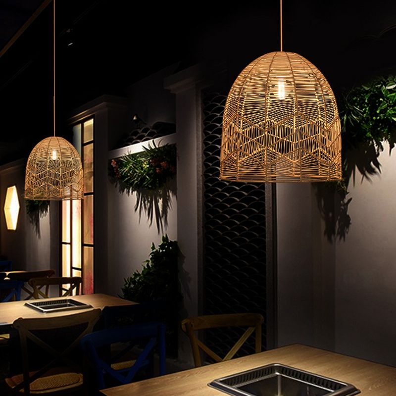 1-Light Bamboo Suspended Lighting Fixture Pendant Light Kit for Tea Room
