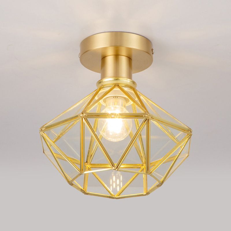 Gold Ceiling Mount Light 1-Light Ceiling Light with Glass Shade for Bedroom