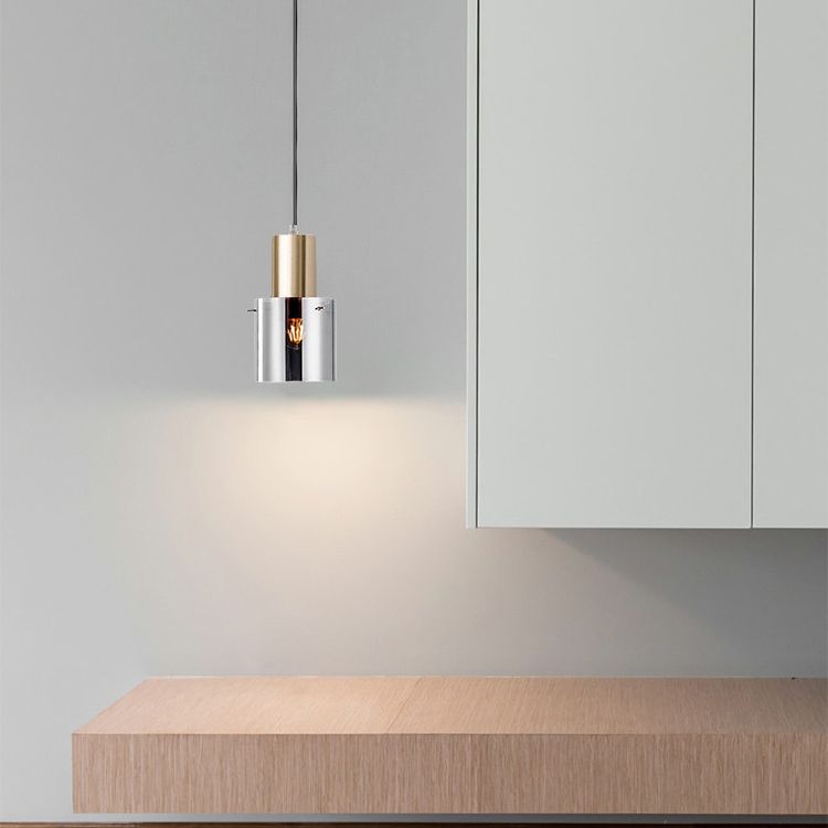 Cylinder Living Room Pendant Lighting Glass Minimalist Ceiling Pendant Light in Rose Gold