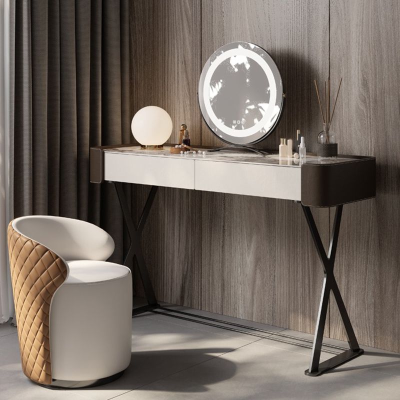 Glam 2-Drawer Vanity Table and Stool Set Slate Top Vanity Dressing Table Set