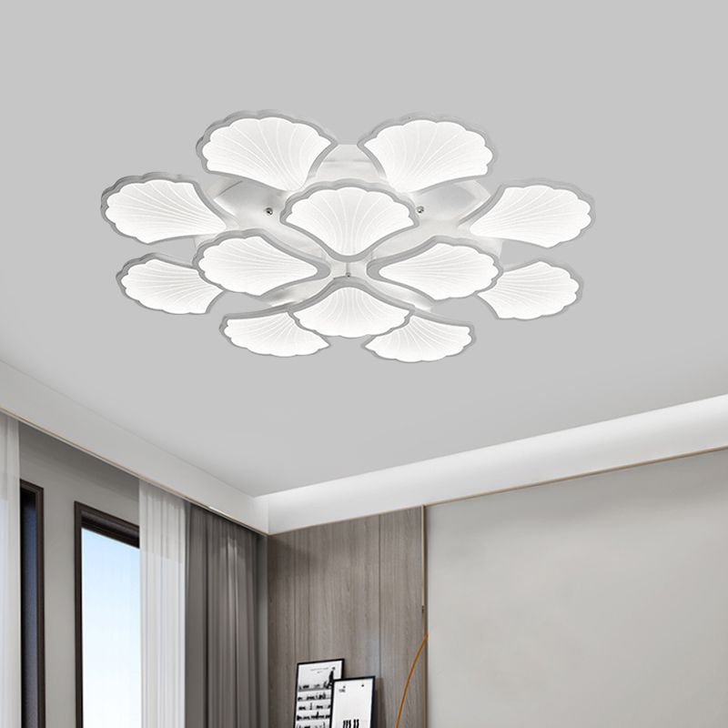 3/5/9 Lights Living Room LED Flush Ceiling Light with Ginkgo Leaf Acrylic Shade White Lighting Fixture in Warm/White/Natural Light