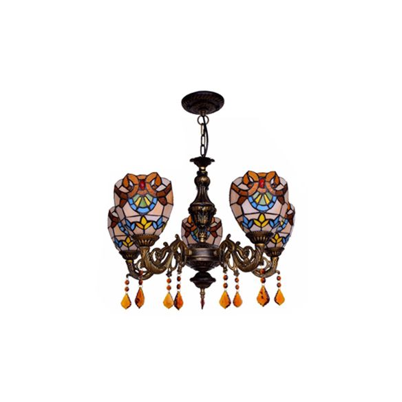 Ciotola lampadario in stile retrò vetrate 5 luci sospeso a sospensione con cristallo per camera da letto