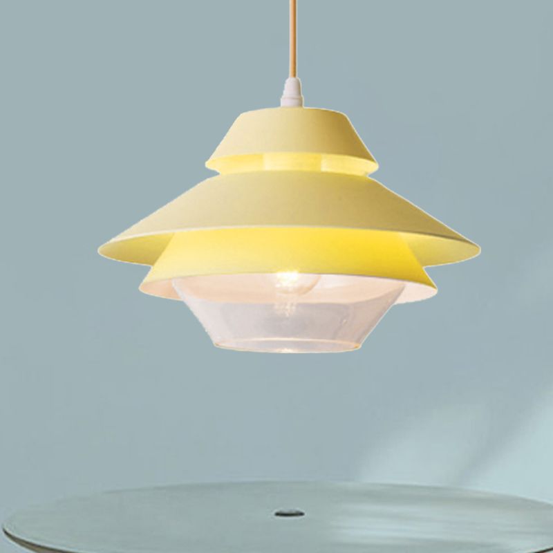 Macaron Stylish Flared Pendant Lighting Metallic 1-Light Living Room Hanging Ceiling Light in Blue/Green