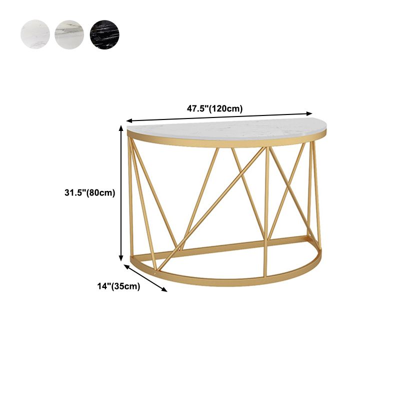 Glam Marble Console Table Half Moon Iron Accent Table for Hall