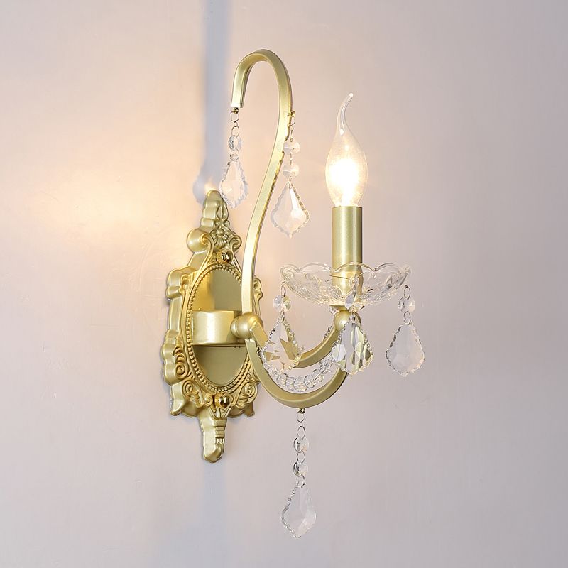 Lampada con funce a parete di candele rurali 1/2-testa Funzione illuminazione a parete in cristallo in oro per soggiorno