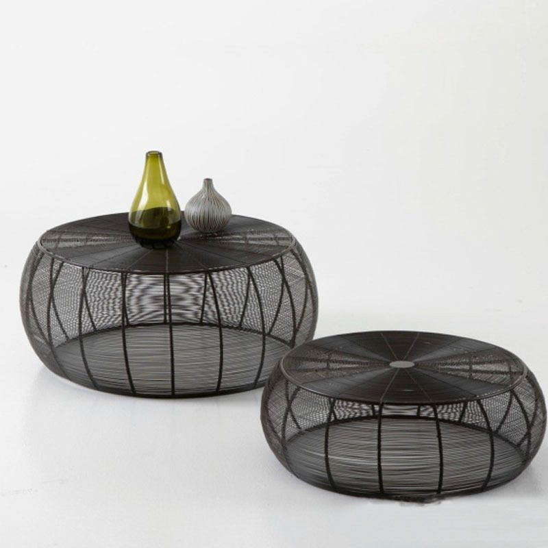 Mid-Century Modern Coffee Table with Round Top and Frame Base in Black
