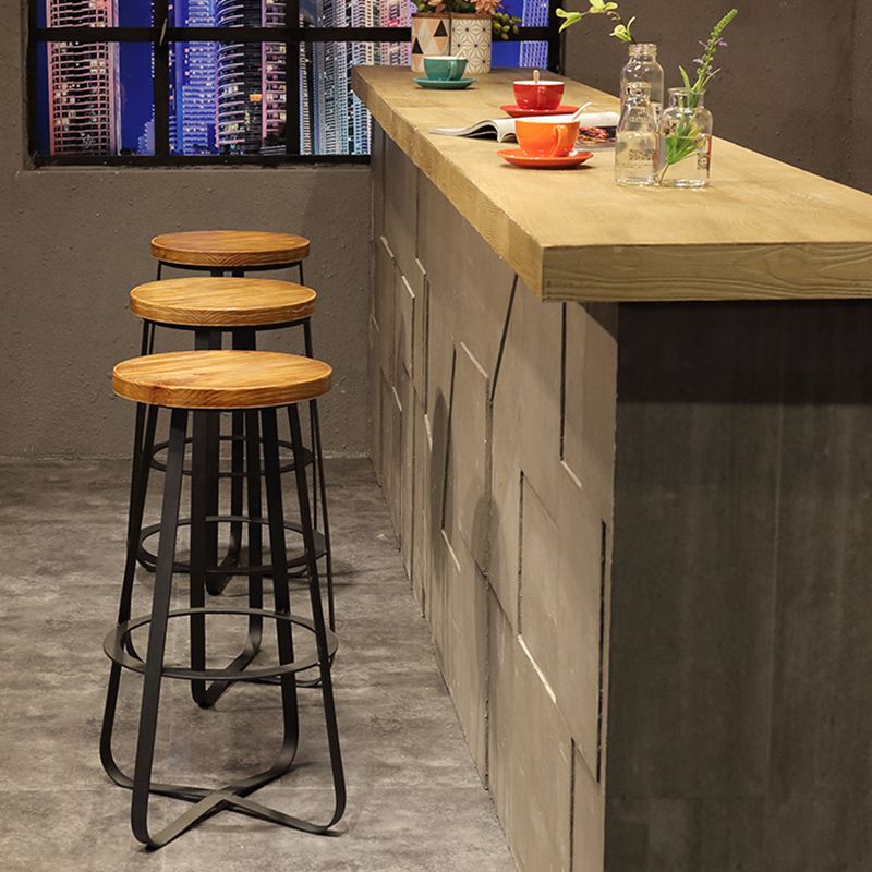 Solid Wood Bar Stool Contemporary Armless Dining Stool with Metal Base