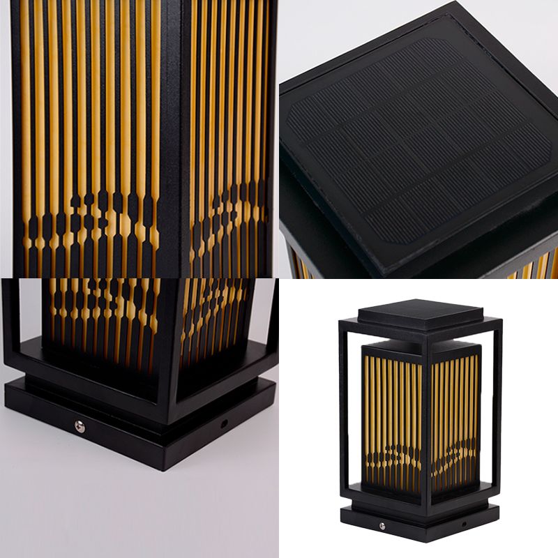 Rectangular Solar Pillar Lamp Modern Metal Outdoor Waterproof Light in Black