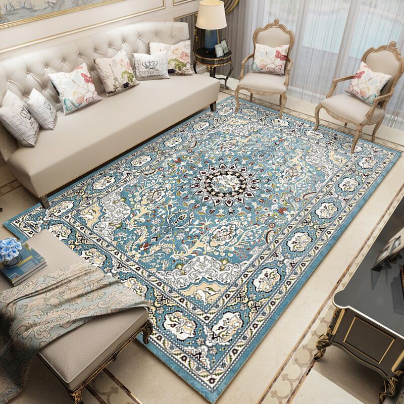 Mid-Century Washable Carpet Medallion Print Rug Polyester Anti-Slip Backing Carpet for Home Decor