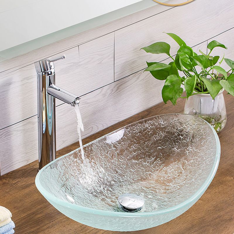Contemporary Vessel Oval Glass with Pop-Up Drain Vessel Lavatory Sink