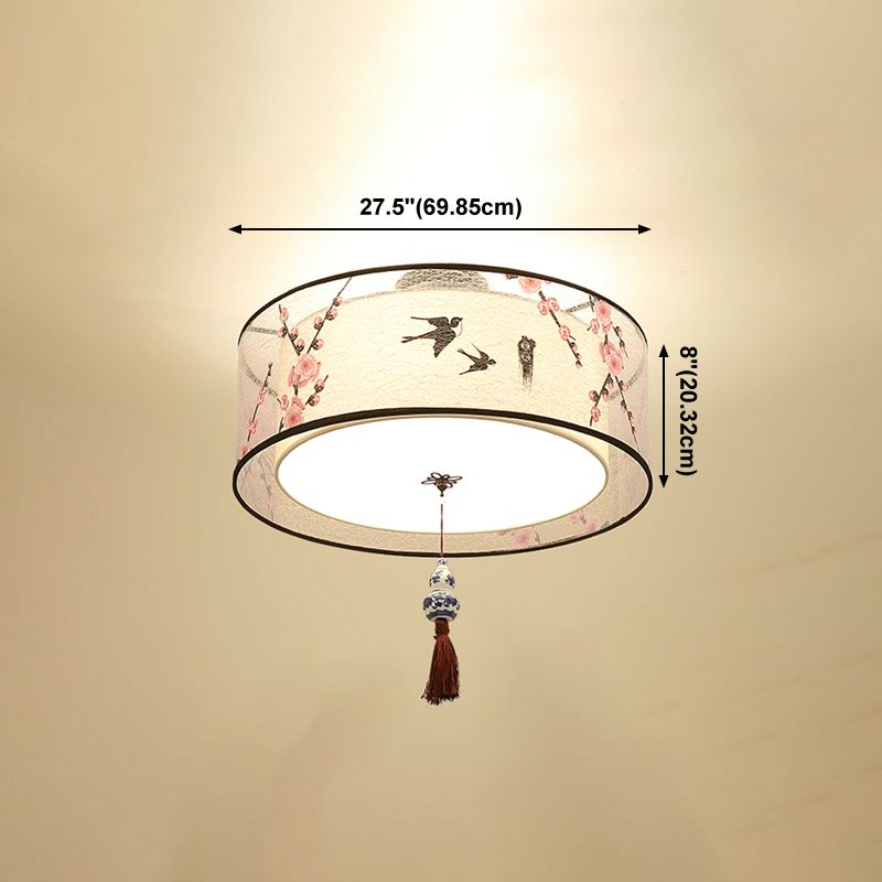 Lampe de plafond d'ombre de tissu de lumières encastrées de style chinois pour le salon