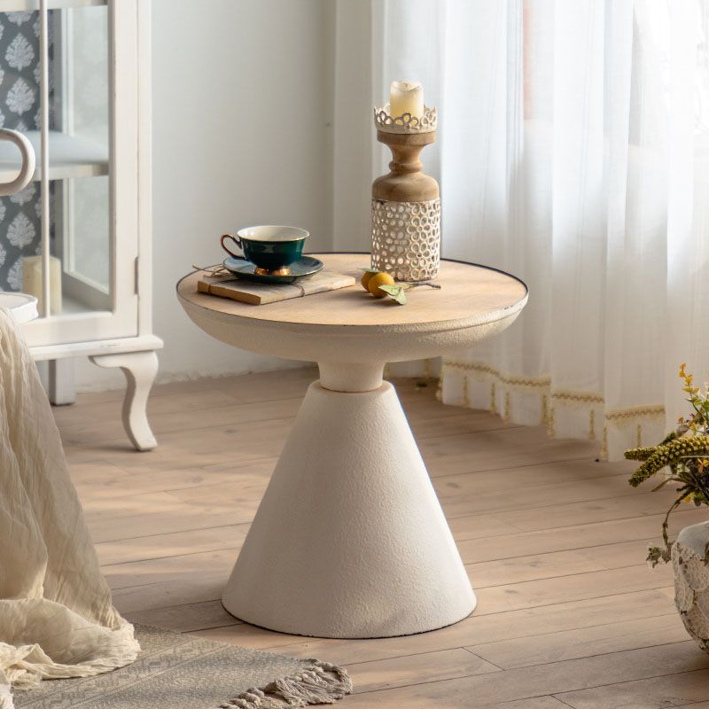 Wood Round Top Side Table 18.9" Tall Iron Pedestal End Table