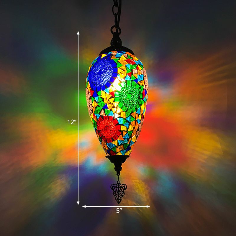 Traditional Urn Hanging Lamp Kit 1 Head Hand Cut Glass Pendant Lighting in Red/Yellow/Blue