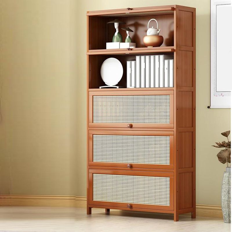 Bamboo Bookcase Standard Contemporary Closed Back Bookshelf with Cabinets