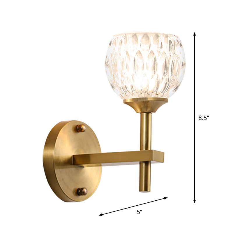 Black/Gold Finish Domed Wall Mount Light Modern Style 1/2-Bulb Clear Dimpled Glass Wall Light for Living Room