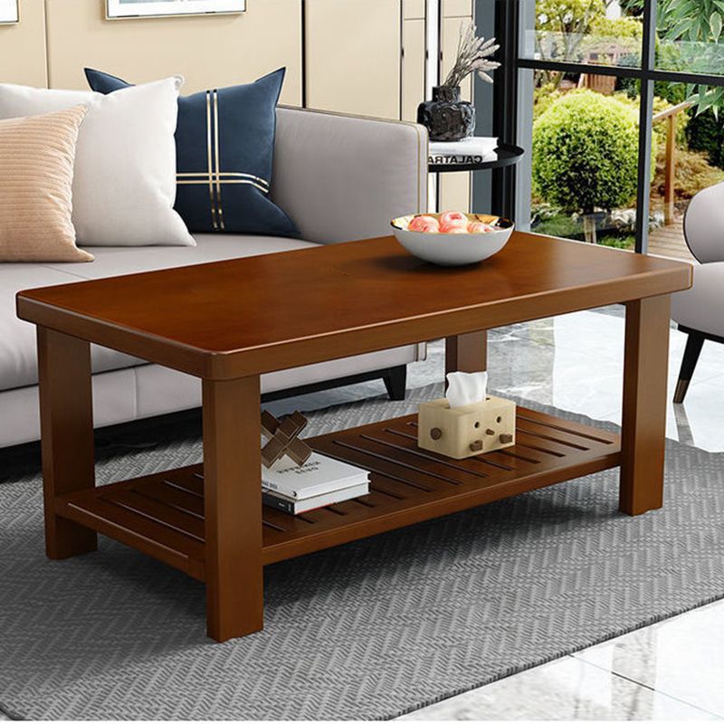 Nordic Style Coffee Table with Rectangular Solid Wood Base 4 Legs