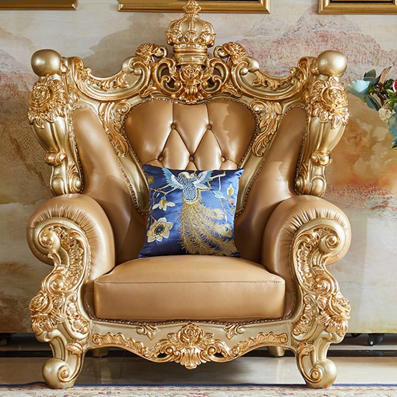 Genuine Leather Sofa Tufted Split-Back Rolled Arm Sofa for Living Room