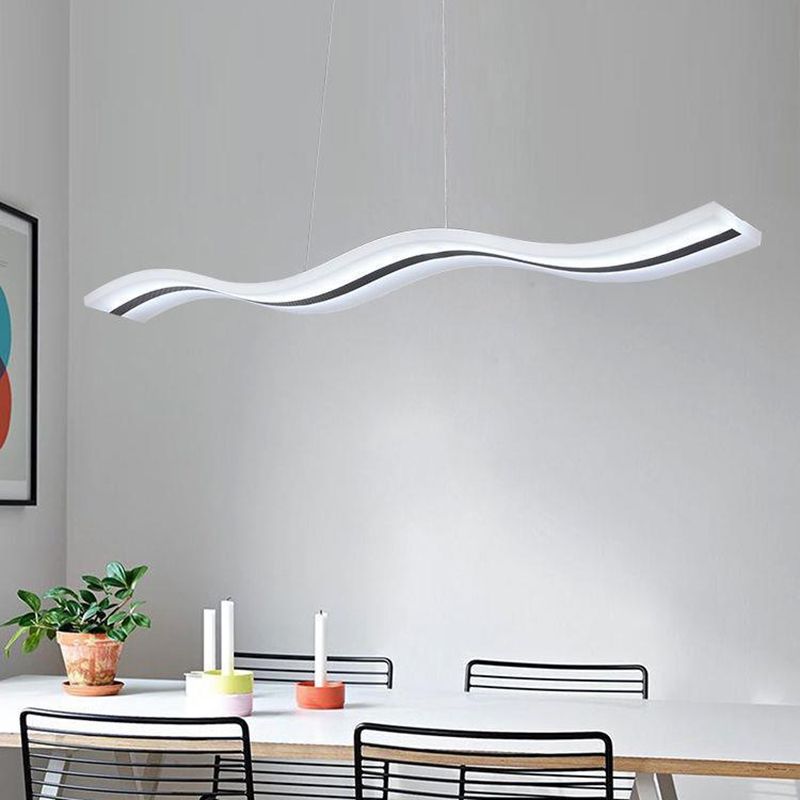 Wavy Shape Kitchen Island Fixture Acrylic Linear Pendant Ceiling in Black & White
