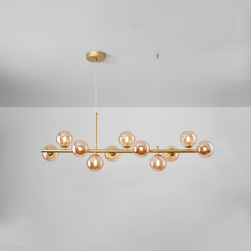 Modern Metal Island Lights Multi-Head Restaurant Hanging Pendant Lamps with Glass Shade