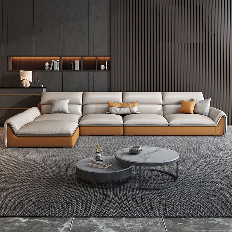 4-seater L-shape Sectional Sofa Leather Stain-resistant Sectional