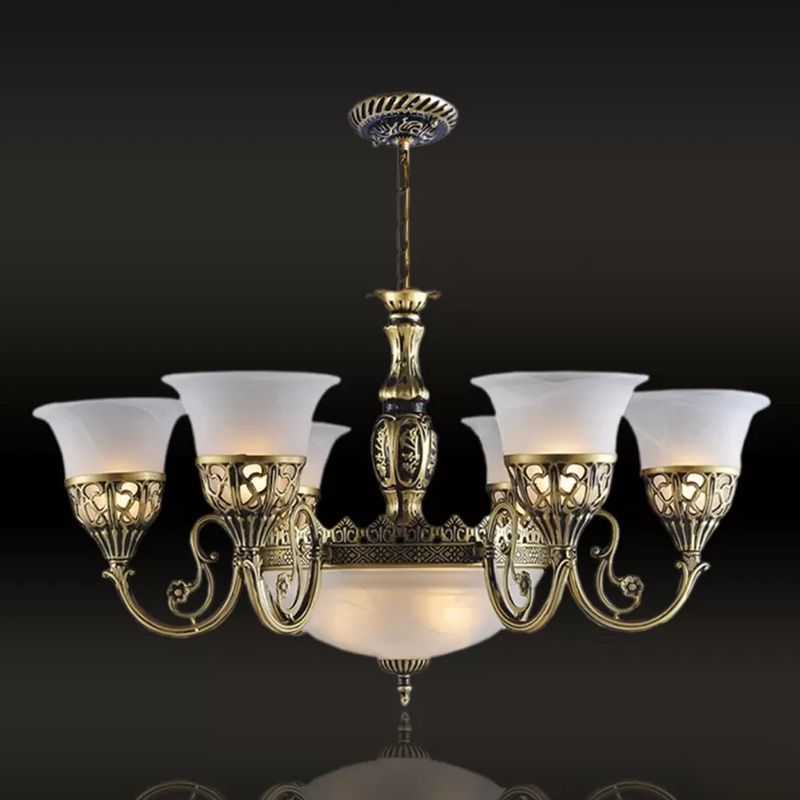 9 lampen opaal matglas hanglamp retro bronzen wijd uitlopende woonkamer plafond kroonluchter