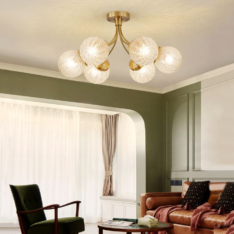 Ball Shape Glass Flush Mount Light Modern Style Multi Lights Ceiling Mount Light in Gold