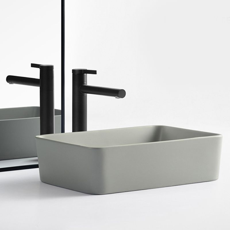 Contemporary Bathroom Sink Rectangular Porcelain Vessel Lavatory Sink with Pop-Up Drain