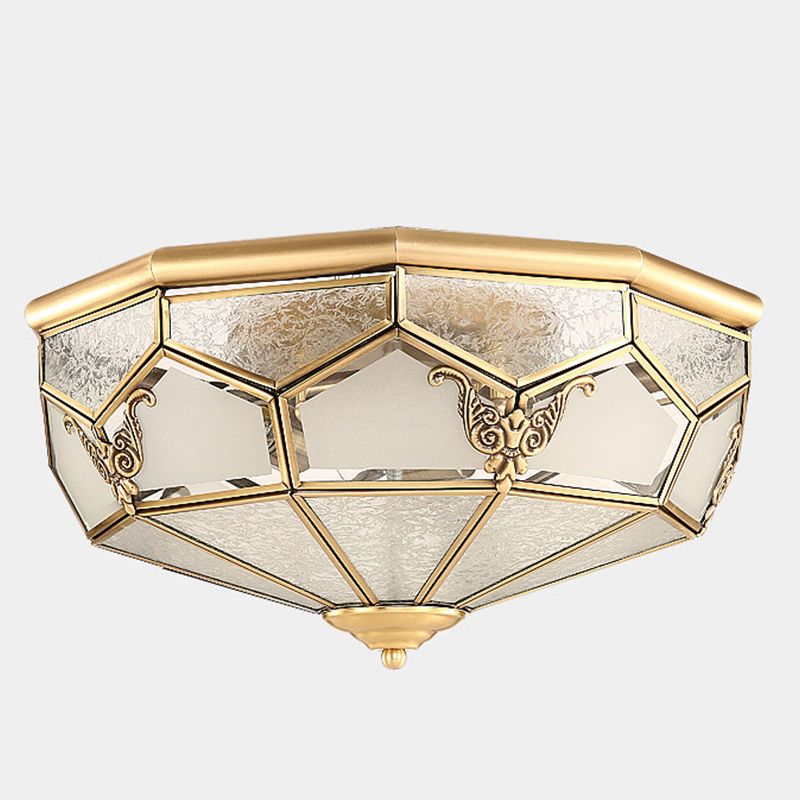Plafonnier de luxe colonial en cuivre avec abat-jour en verre à motifs
