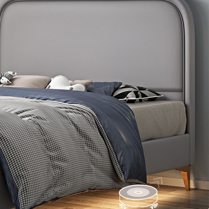 Modern Wooden Grey Standard Bed with Rectangular Headboard and Legs