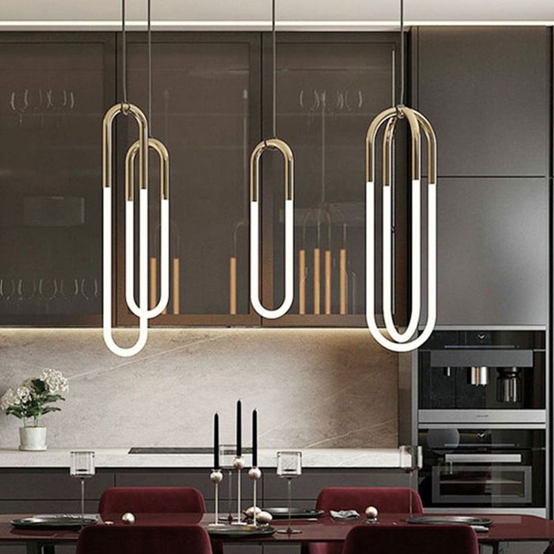 Metal Oblong Hanging Light Fixture Minimalist Style LED Gold Pendant Light Fixture