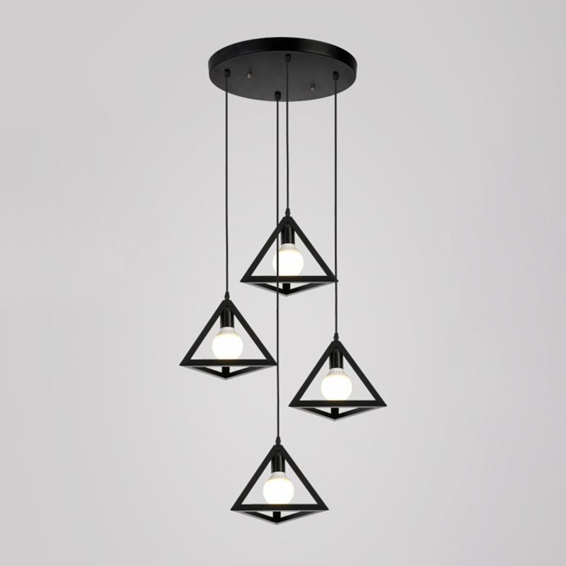 Geometric Cage Staircase Multi Ceiling Lighting Metallic Suspension Light Fixture