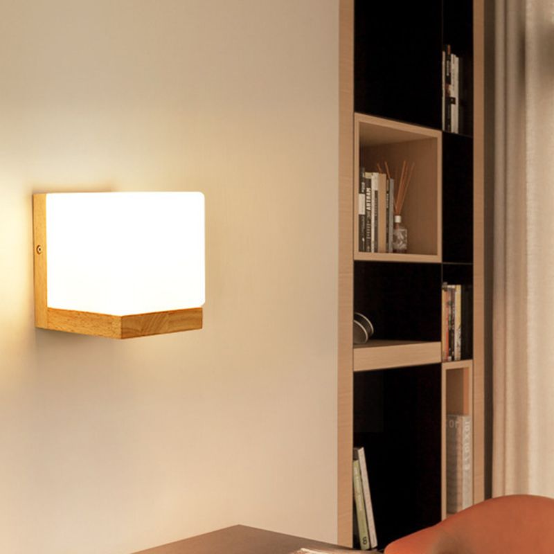 Modern Style Nordic Solid Wooden Sconce Cube Shape LED Wall Mounted Lamp for Bedroom