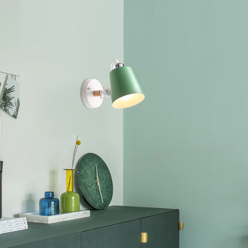 Gray/White/Pink/Yellow/Blue/Green Conical Sconce Light Fixture Minimalist Metal 1 Light Wall Mount Lamp for Bedside