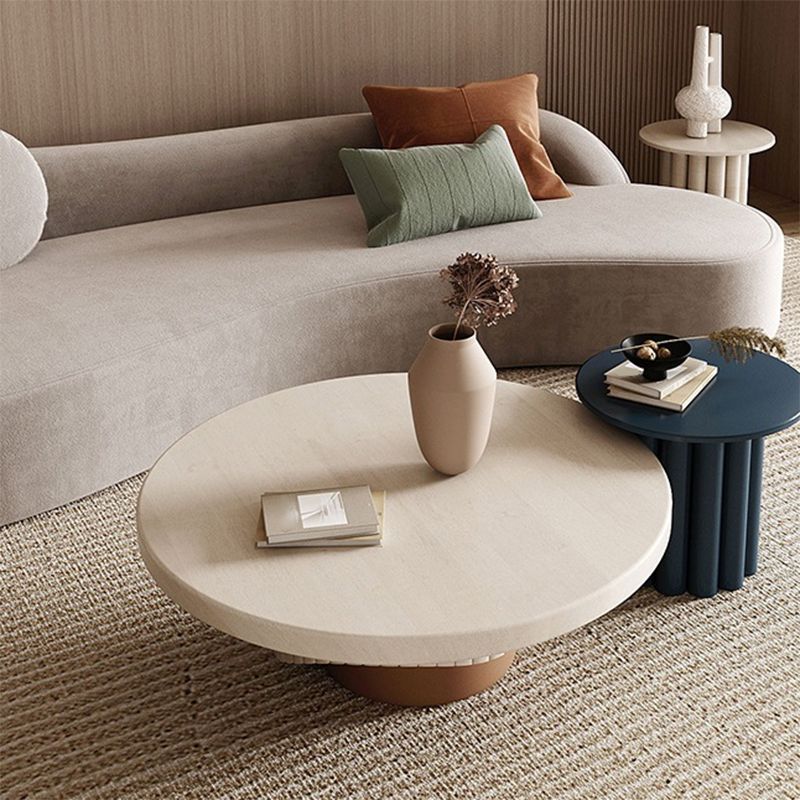 Single Coffee Table Pedestal Solid Wood Round Cocktail Table
