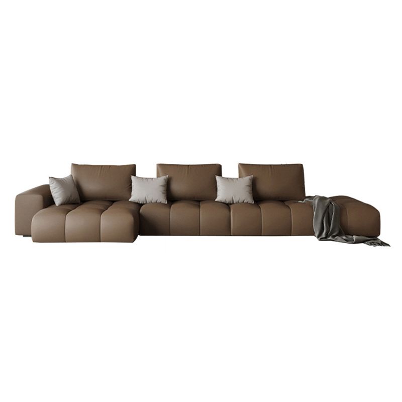 Dark Brown Faux Leather Sectional Stain-Resistant One Arm Sectional for Living Room