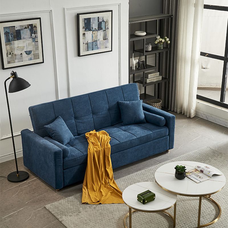 Blue 35.43" Wide Sofa Bed Linen Sleeper Sofa with Biscuit Back