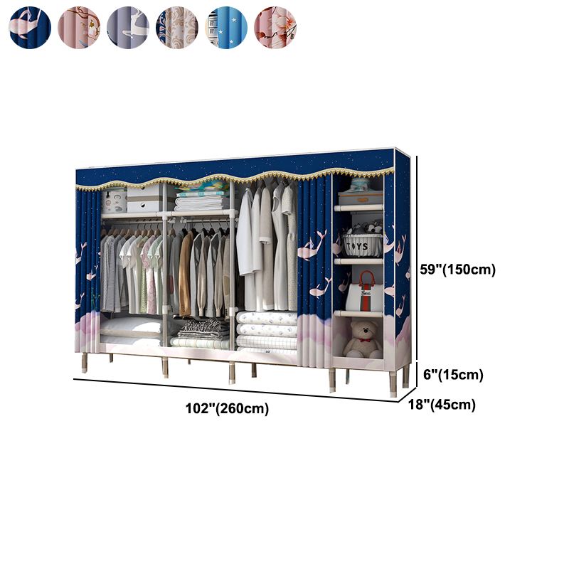 Modern Style Home Wardrobe Armoire Steel Frame Wardrobe Cabinet with Shelves