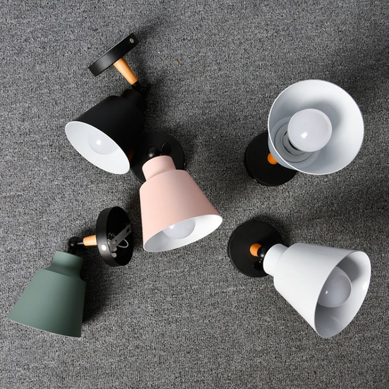 Modern Nordic Single Wall Lamp Wooden Dome Macaron Wall Light with Wrought Iron Shade