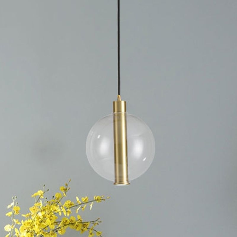 LED de chambre à 1 lumière à la lumière pendante à plafond en or minimaliste avec une teinte en verre transparent à bille