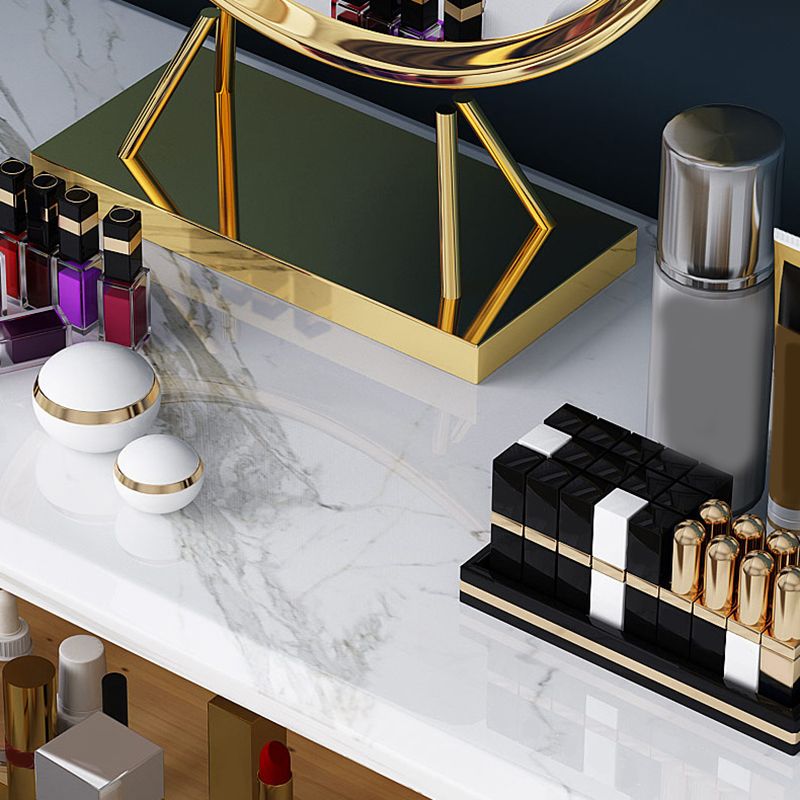 Stone Top Oval Vanity Table Mirrored Metal Makeup Dressing Table